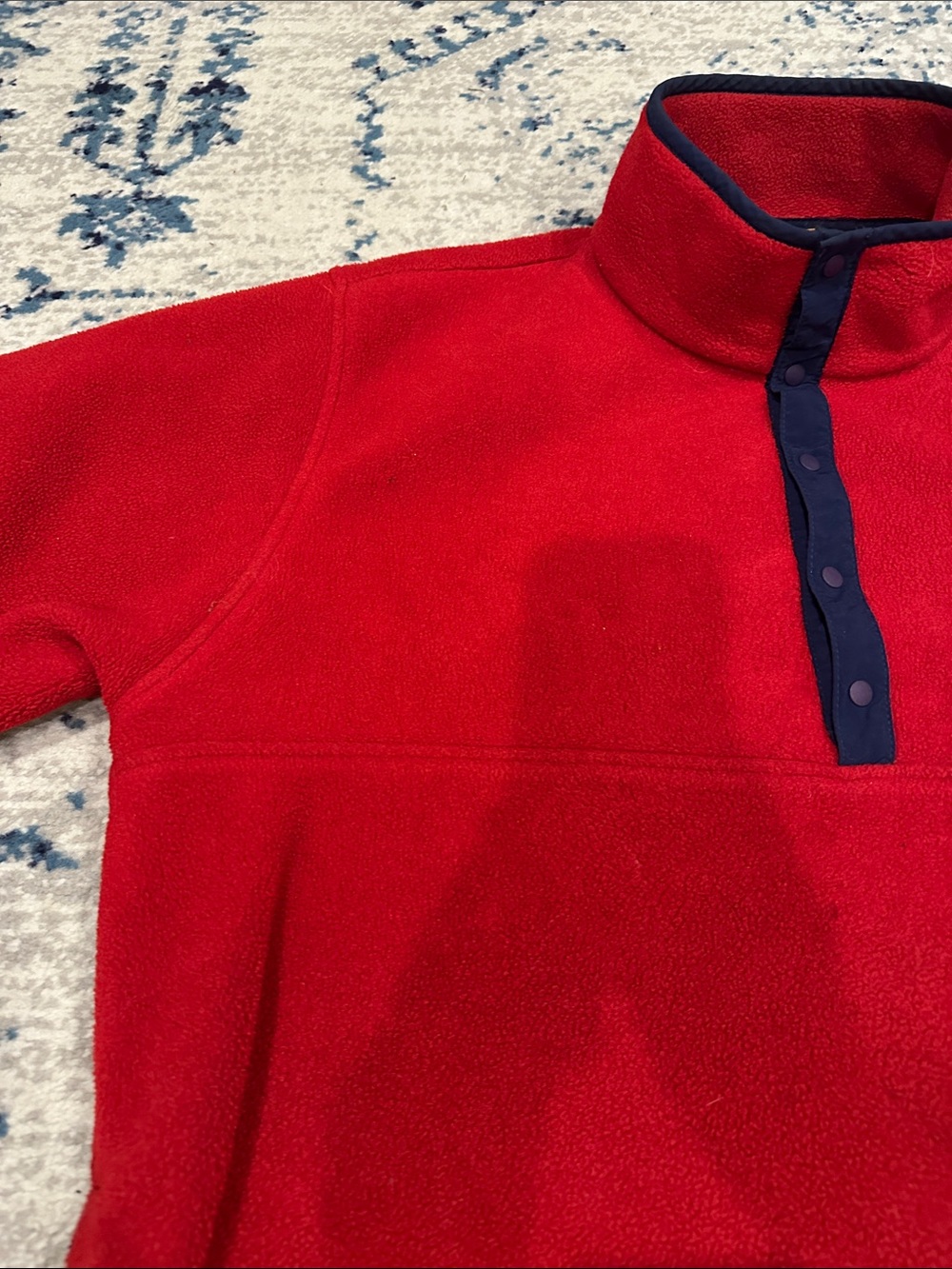 L.L. Bean Fleece Pullover Mens medium Red Snap Button Vintage Contrast Trim - Picture 8 of 11